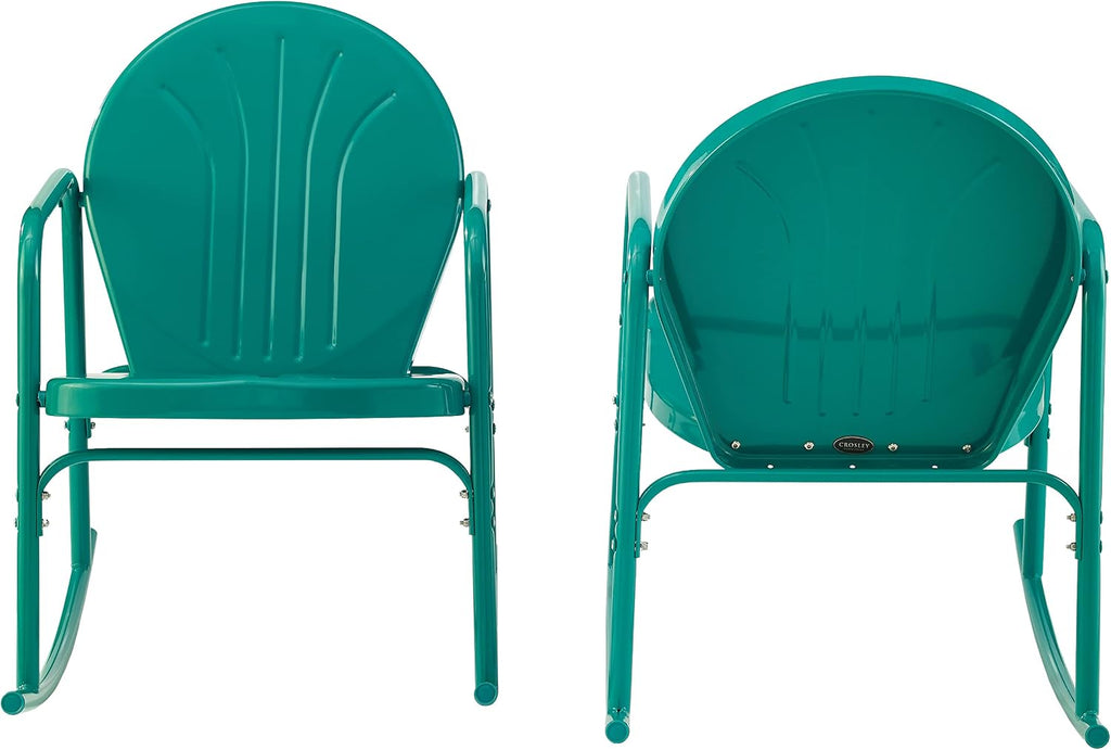 Griffith Retro Metal Outdoor Rocking Chairs, Set of 2, for Porch, Deck, Balcony, Backyard, Turquoise Gloss