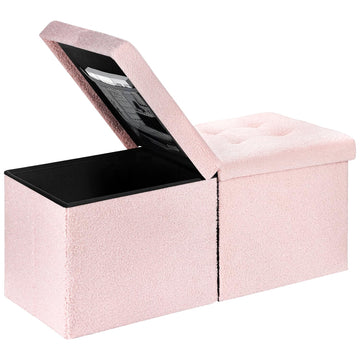 Storage Ottoman Bench, 34" Teddy Velvet Folding Foot Rest, Pink