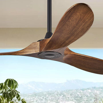 52 Inch Outdoor Ceiling Fan Without Light, 3 Blade Propeller Wood with Remote Control