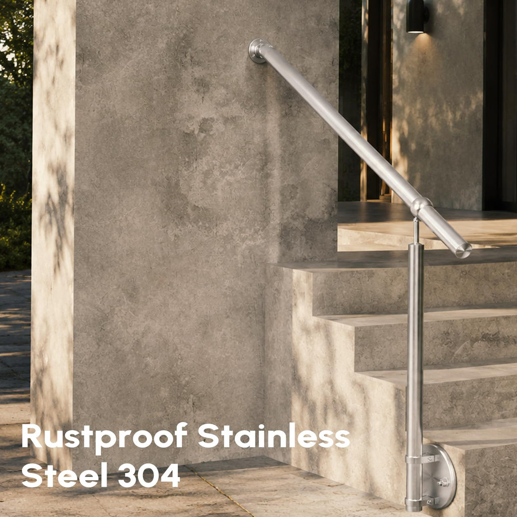Hand Rails for Steps, 304 Stainless Steel 1-2 Step Single Post Handrail Side Mount Wall to Floor, Indoor Outdoor