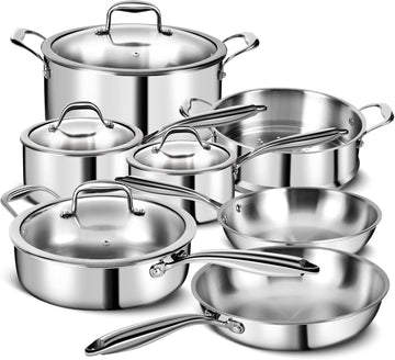 3 Ply Stainless Steel 11-Piece Cookware Set with Lids, Pots and Pans Kitchen Set, Non-Toxic, Induction, Oven