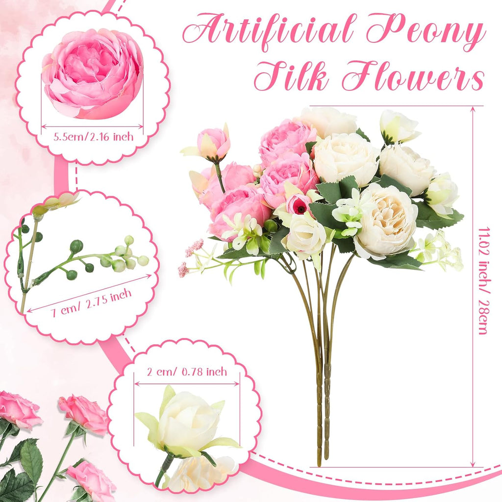 8 Bundles Artificial Peonies Flowers Fake Silk Peony Bouquet Faux Peonies Flowers Bulk for Decoration Vase Floral