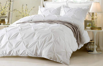 Star Linen Pinch Pleated/Pintuck Egyptian Cotton 600 TC Decorative 3-Piece Duvet Cover Set Button Closer with Corner