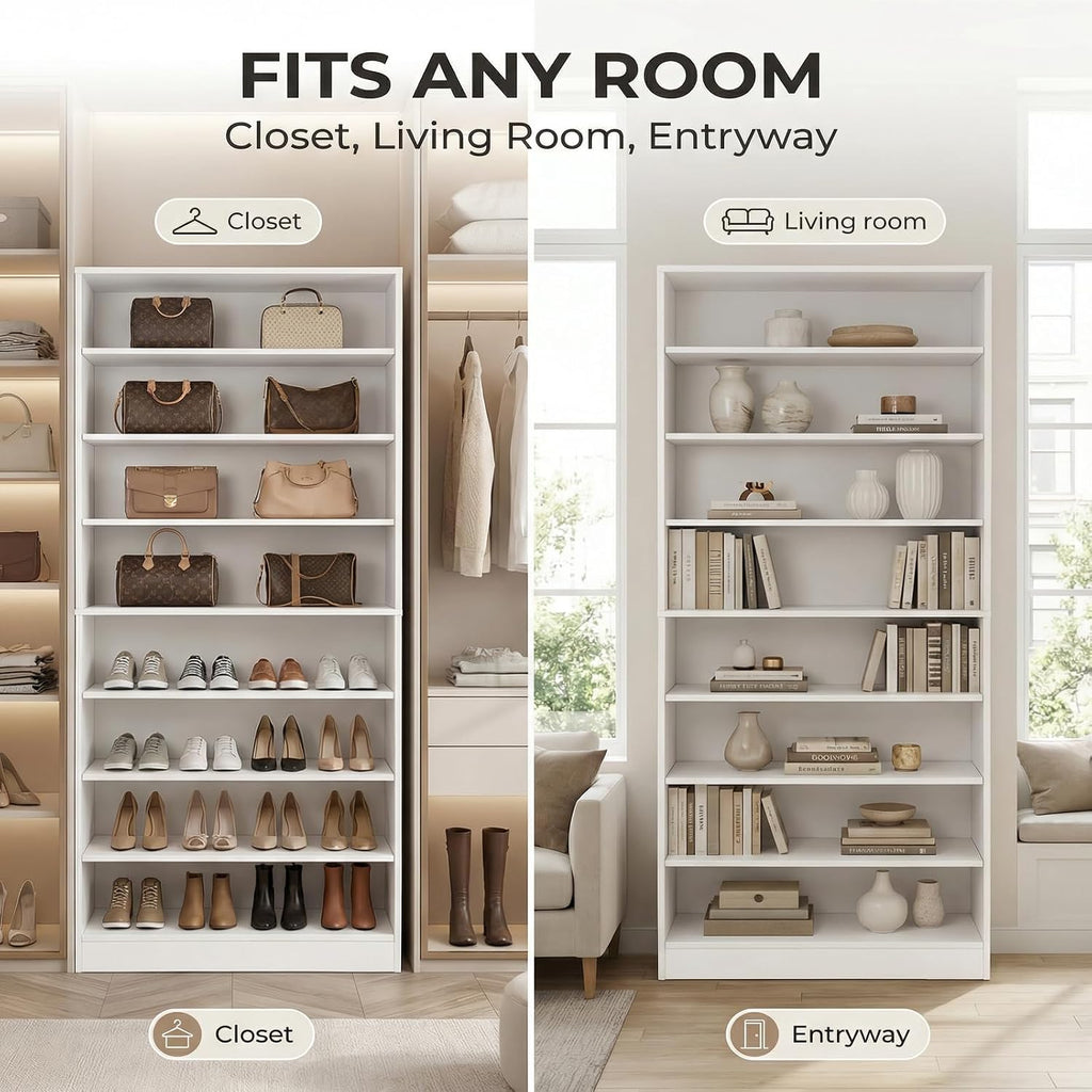 71 Inch Tall 9 Tier Shoe Cabinet, Wood Shoe Storage Cabinet, Heavy Duty Shoes Rack with Adjustable Shelves & Open