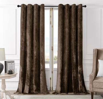 Chocolate Crushed Velvet Curtains 52x96 inch Grommet- 2 Panels
