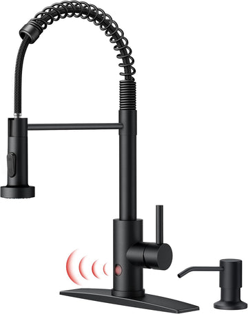 Touchless Kitchen Faucet with Soap Dispenser, Matte Black | Motion Sensor Activated, Hands-Free Pull Down Pot Filler