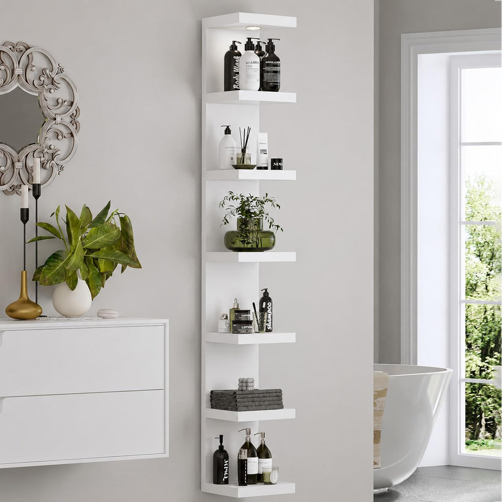Versatile 7 Tier Wall Shelf Unit, White Lack Wall Shelf, Display Floating Shelf with LED Remote Control Light