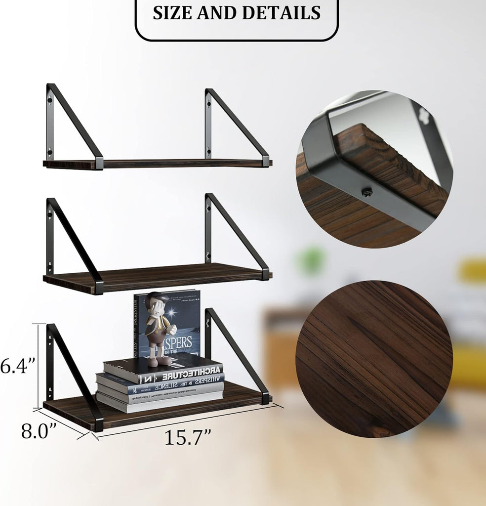Floating Shelves Rustic Wood Wall Shelf, Small Bookshelf , with Metal Bracket