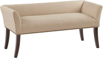 Accent Bench, Upholstered with Nailhead Trim, & Padded Seat Entryway Bench Small, End of Bed Bench with Back, 49.5" W