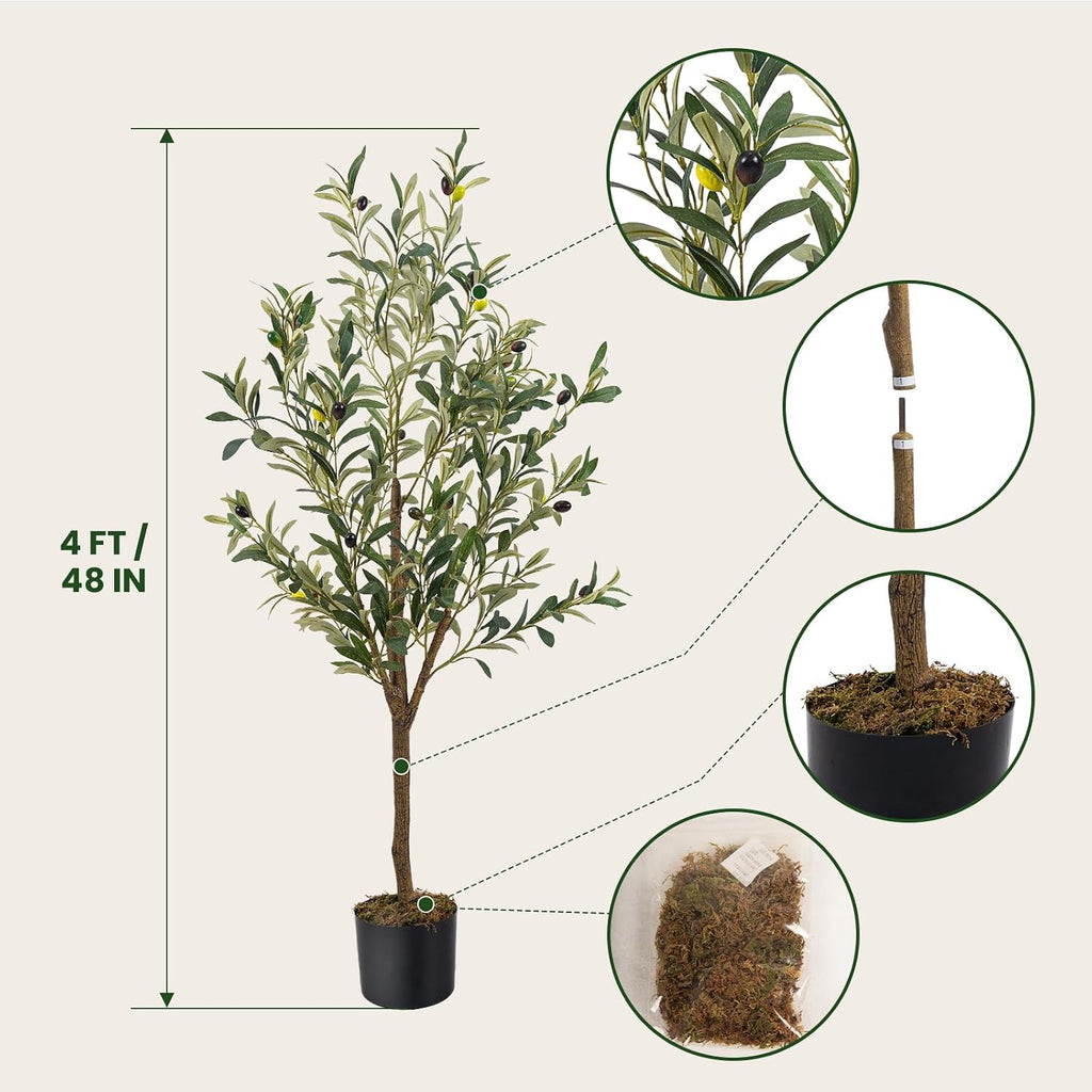 Artificial Fake Olive Tree 4FT Tall 1Pack Faux Silk Olive Tree Living Room Office Decor Faux Artificial Plants Indoor