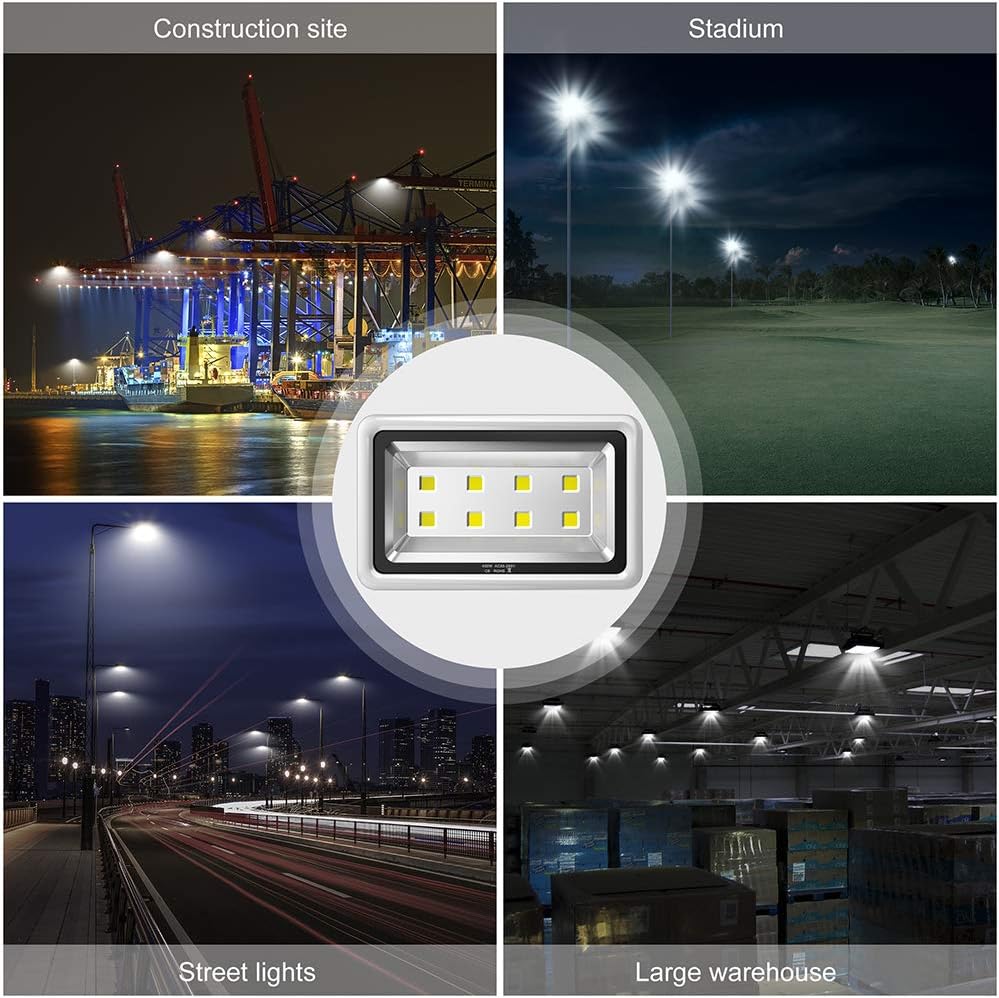 400W LED Flood Light Outdoor,2400W Equivalent 40000LM 6000K Daylight White Super Bright FloodLight with Plug,85-285V