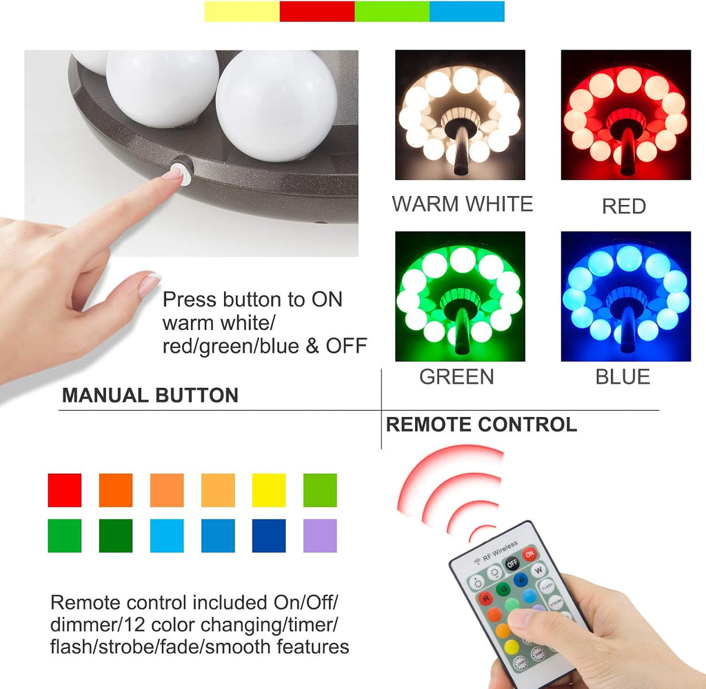 Patio Umbrella Light, 3xD Battery Operated Umbrella Pole Light with Remote 80Ft Through Wall, 12 Bulb 60 LEDs, 4 Modes