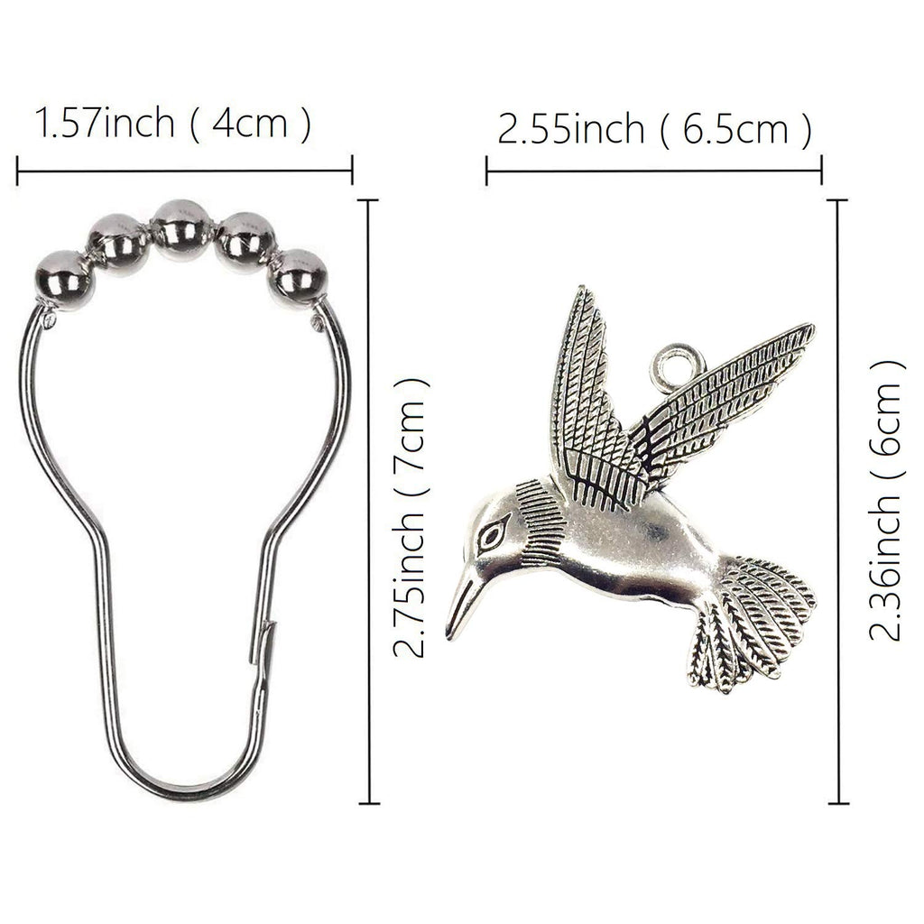 Hummingbird Shower Curtain Hooks Rings Bird Garden Nature Spring Theme Decoration Stainless Steel Rustproof Set of 12