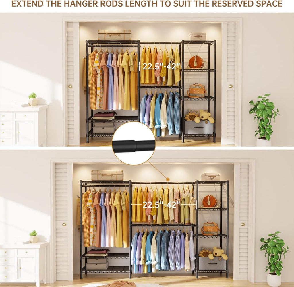 Heavy Duty Clothing Rack with Adjustable Shelves Clothes Wardrobe | Coat Rack Metal Closet Organizer and Storage