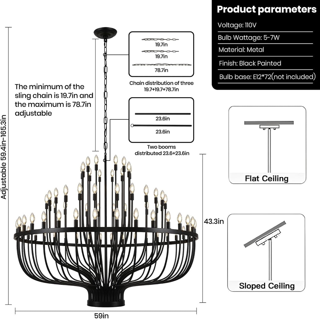 Extra Large Chandeliers for High Ceilings, Black Wagon Wheel Chandelier 72 Light 60In, Farmhouse Large Foyer Chandelier 3-Tier for Foye Entryway Staircase Living Dining Room
