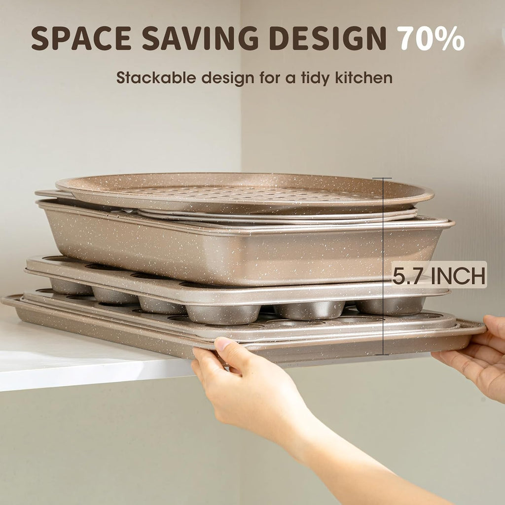10-Piece Pans Set, Bakeware Sets Nonstick, Set for Oven Cooking, Stackable Carbon Steel Pans Include Cookie Sheets