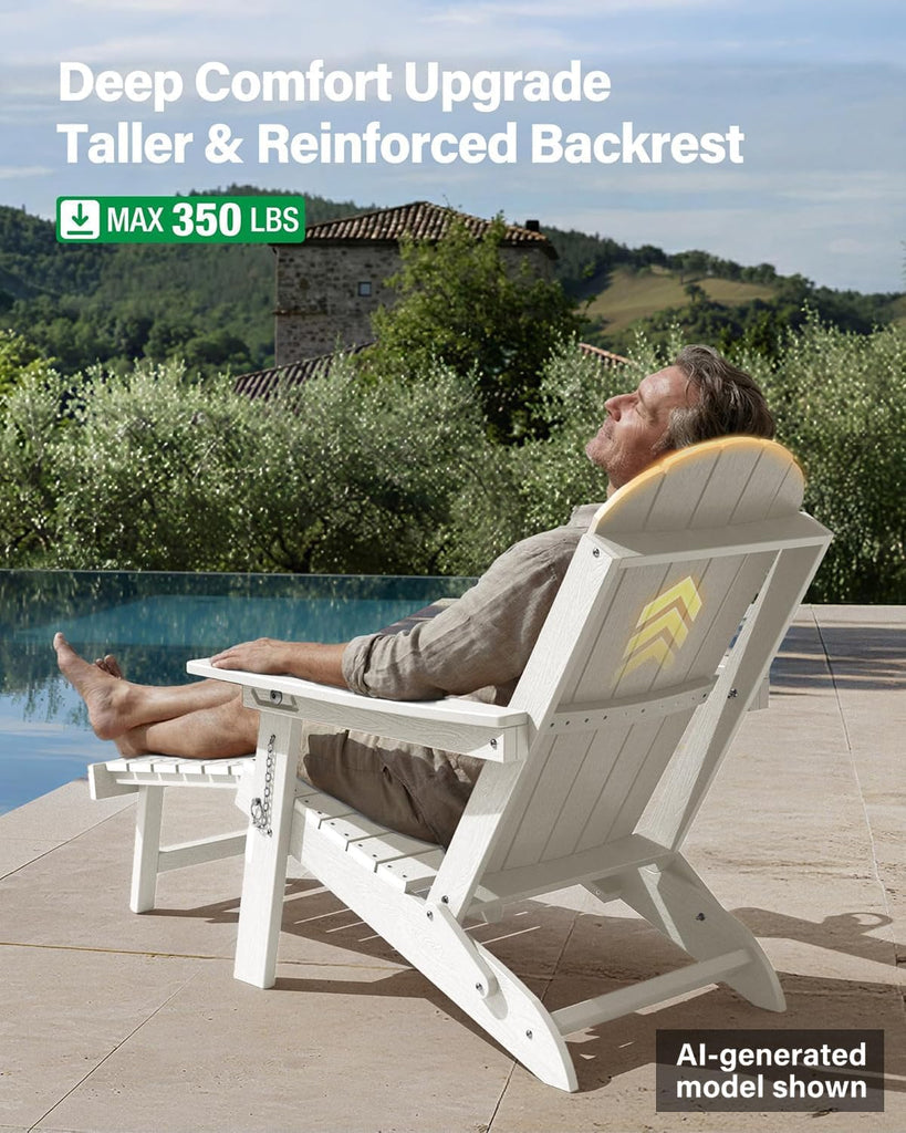 Adirondack Chairs with Footrest, HDPE Adirondack Chair, White | Folding Adirondack Chair, Adjustable Backrest