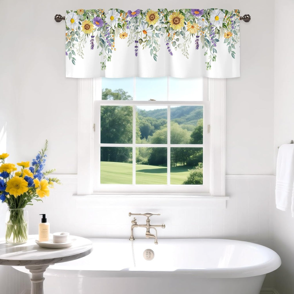 Spring Wildflower Flower Valance for Windows,Window Treatment Curtains Rod Pocket Sheer Small Short Valance