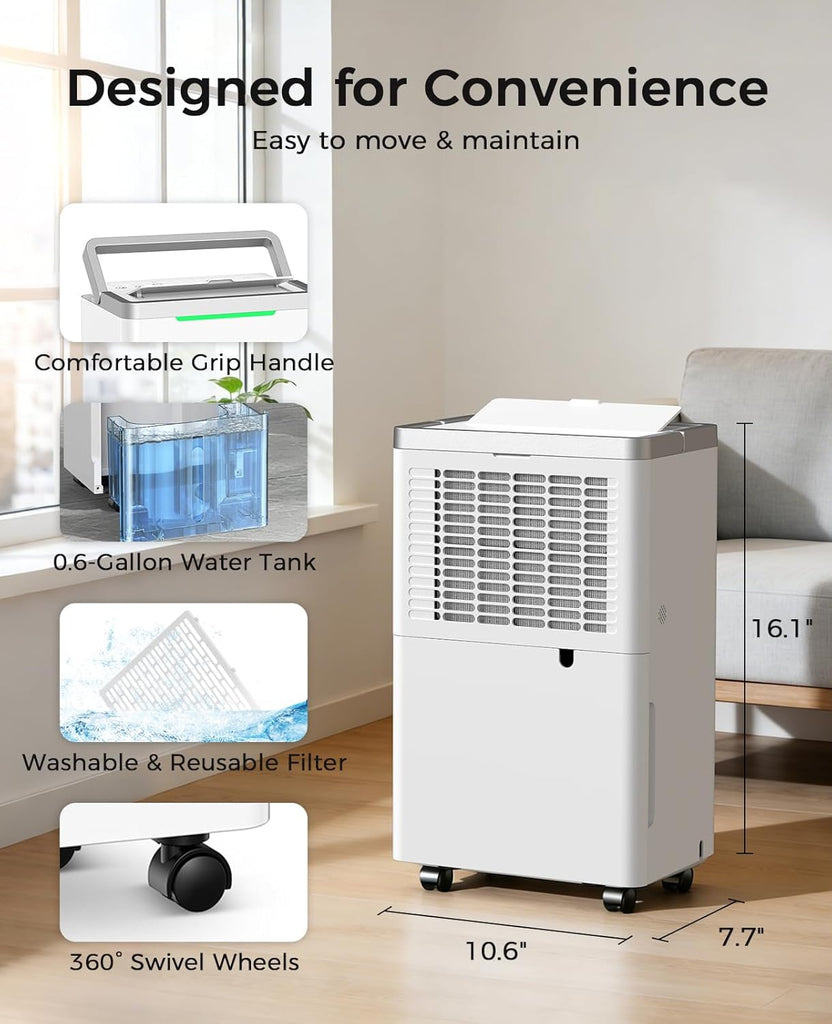 34 Pints/Day Dehumidifier for Basement, 2500 Sq. Ft Dehumidifiers for Home with Drain Hose