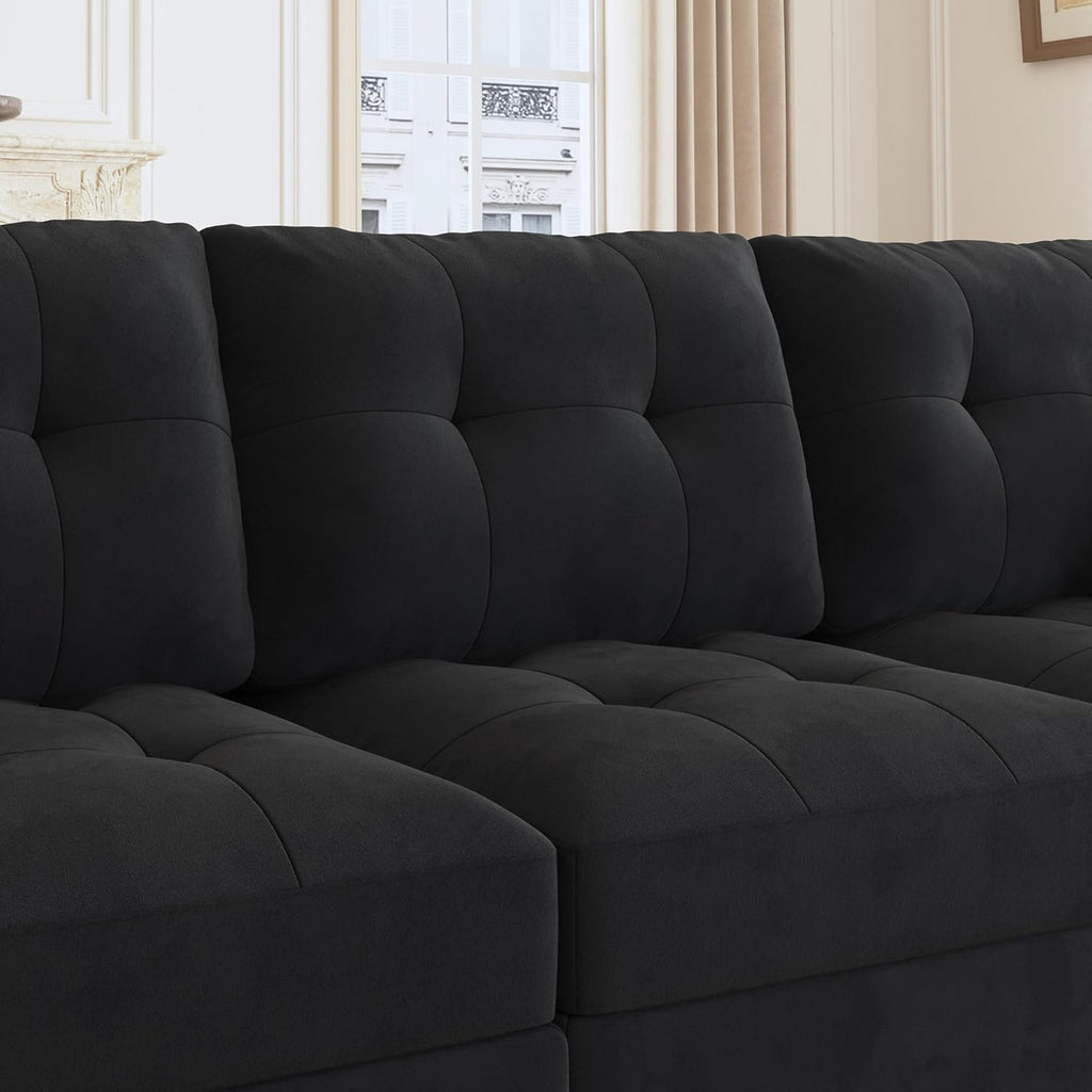 Sectional Couch with Storage, Modular Sectional Sofa, Velvet Couches for Living Room, Black