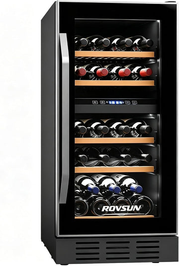 26 Bottle Wine Fridge, Dual Zone Wine & Beverage Refrigerator w/Independent Temp & LED Control Panel, Built