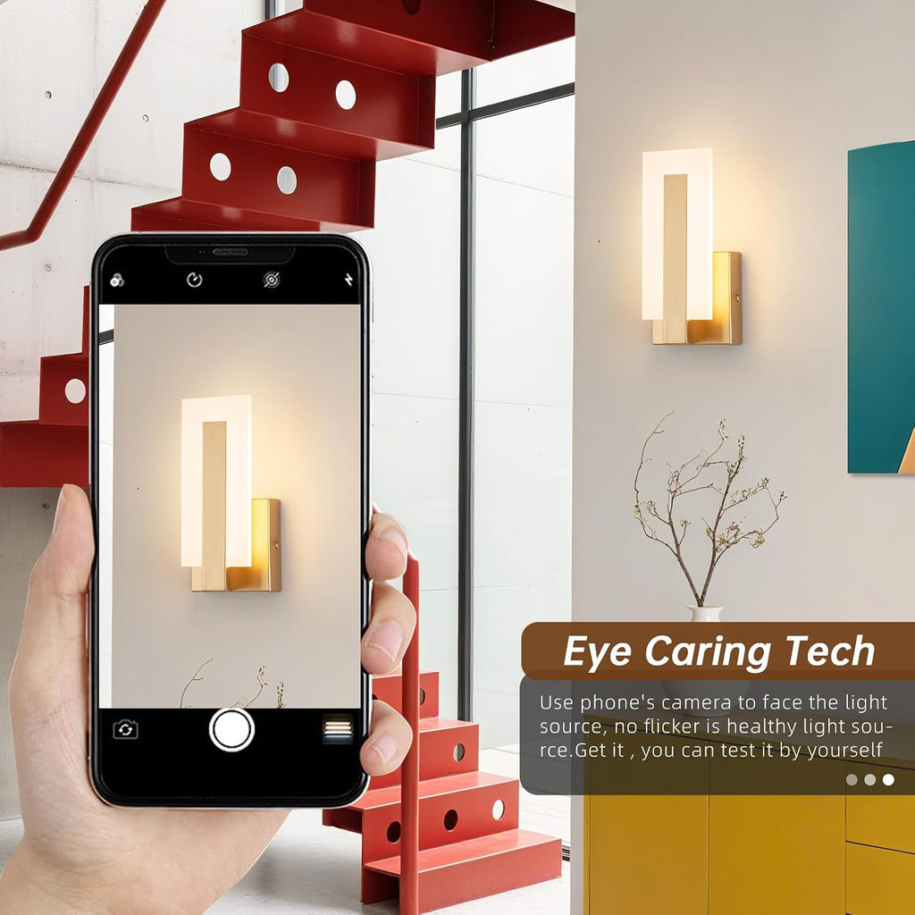 Modern Wall Sconces Set of 2, 3000K Warm White Wall Sconce, Acrylic Gold Wall Lamp, Hardwired Wall Mount Lighting