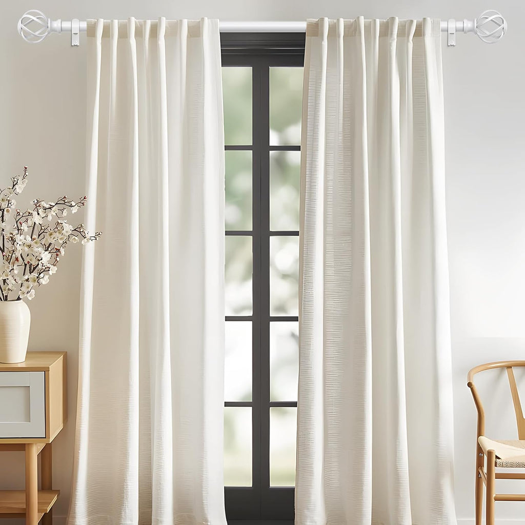 White Curtain Rod 36-120 Inch, Adjustable Curtain Rods for Windows