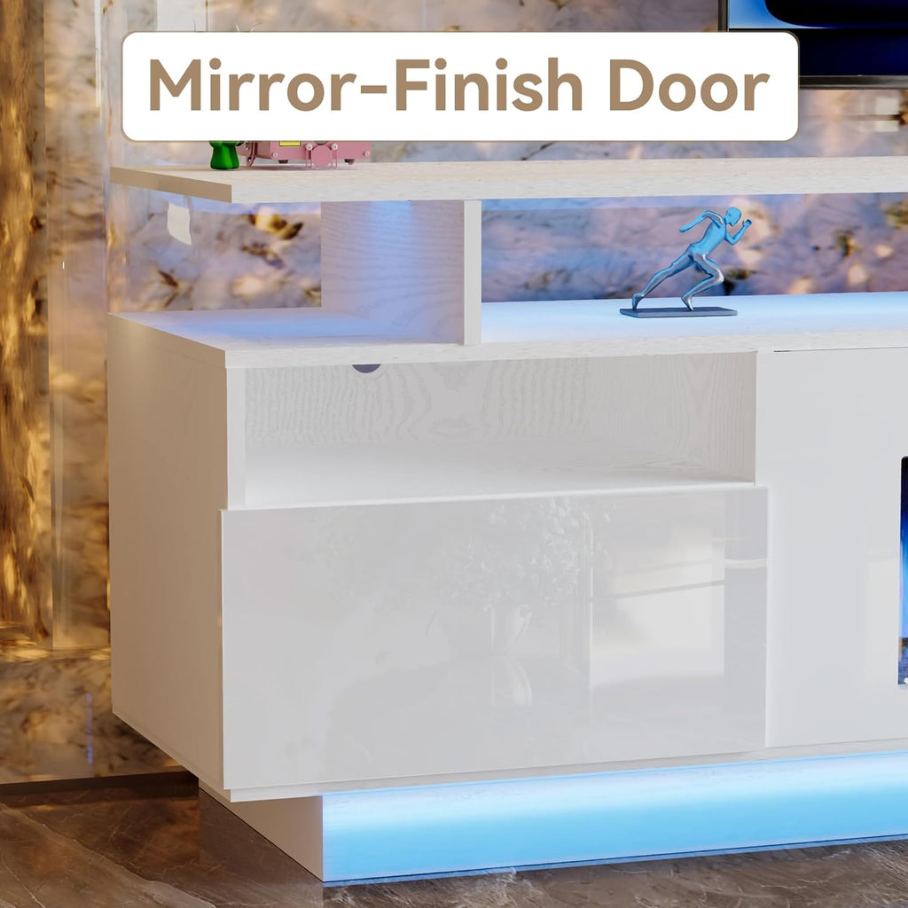 70" Fireplace TV Stand with 36" Electric Fireplace Entertainment Center with Charging Station and LED Light Console