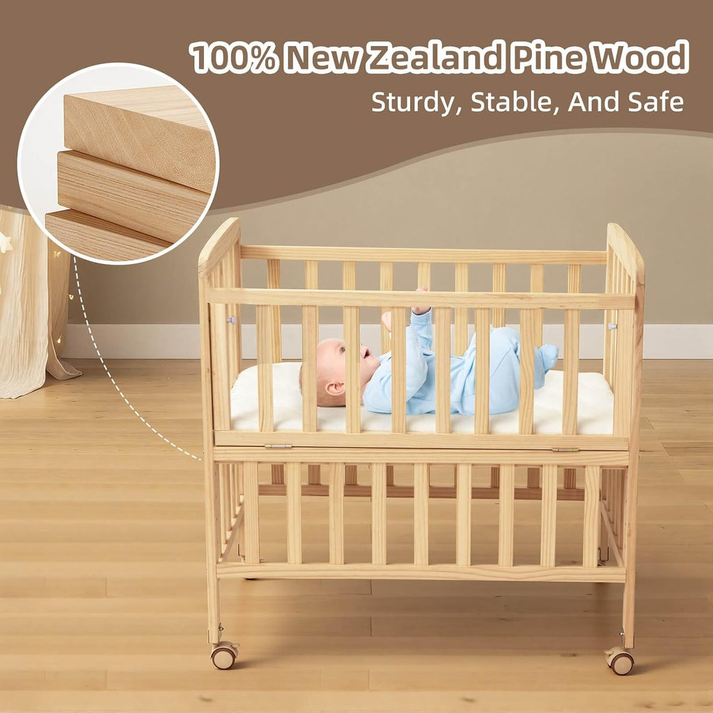 Baby Bassinet Bedside Sleeper,Portable Mini Baby Crib | Mattress Included,New Zealand Pine Wood,6 Adjustable