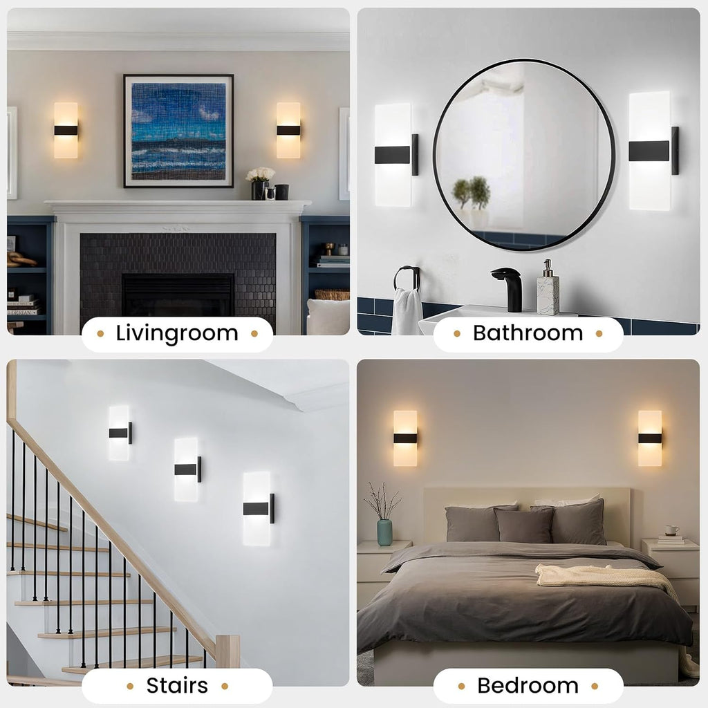 Modern LED Wall Sconces Set of Two, Dimmable Indoor Wall Lights, 5CCT 2700K-5000K Adjustable, Hardwired Acrylic Wall