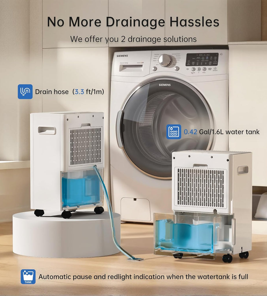 1500 Sq. Ft Dehumidifiers for Home, 30 Pints dehumidifier for Basement with drain hose,Smart APP control, 1.6L Tank
