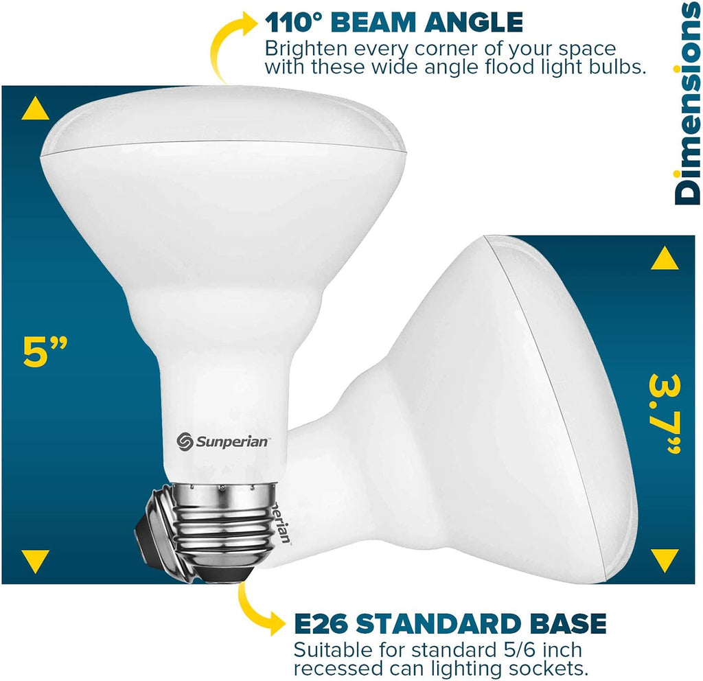 BR30 LED Bulb, 8.5W=65W, 4000K Cool White, 800 Lumens, Dimmable Flood Light Bulbs for Recessed Cans, Enclosed Fixture (4 Pack)