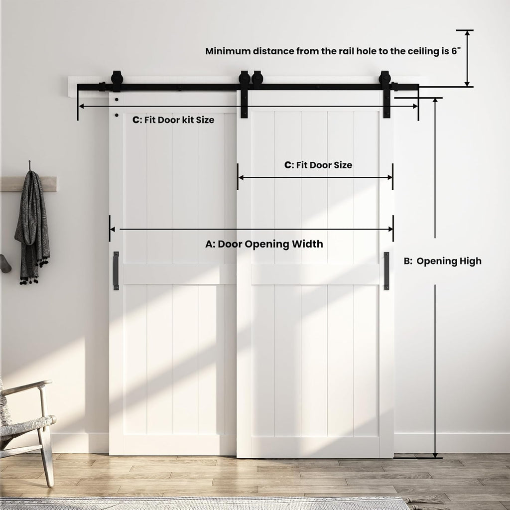 36in x 84in Double MDF Sliding Barn Doors with 6.6FT Bypass Barn Door Hardware Kit, Save Space, Wate