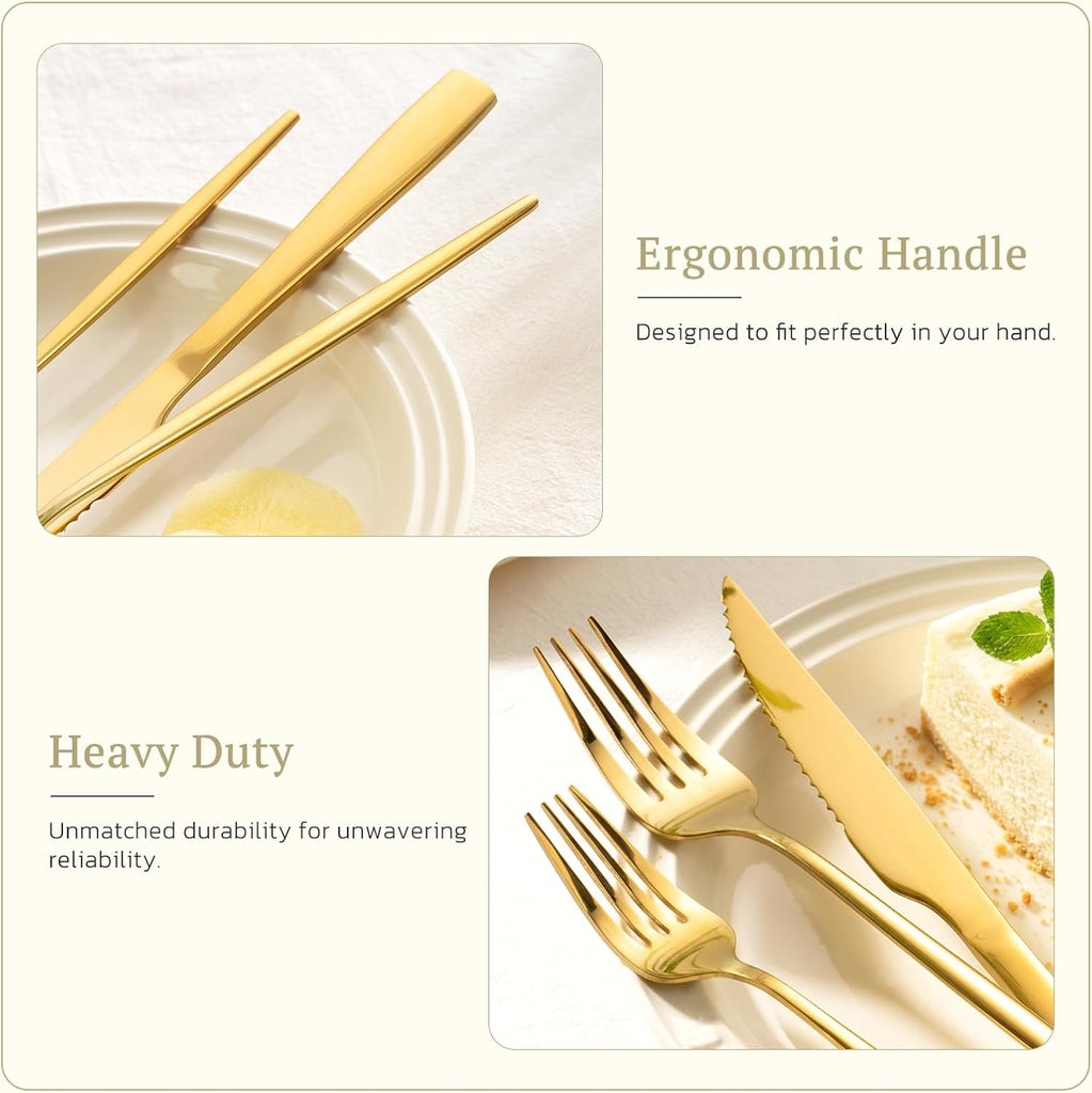 Silverware Set 48-Piece Gold Flatware Set with Steak Knives Food-Grade Stainless Steel Cutlery Set for 8 Mirror