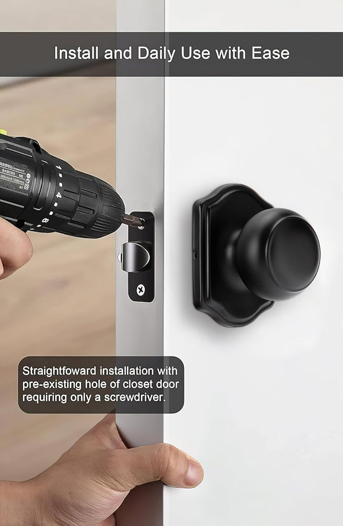 Matte Black Closet Door Knobs Interior No Lock, Passage Door Knobs Hallway, Black Door Knob Without Lock 6 Pack