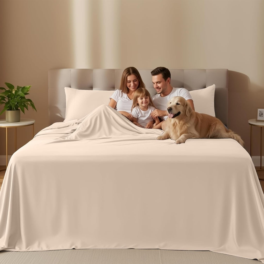 Sheet Set - 4 Piece Bed Sheets, Soft and Breathable Microfiber, Includes 1 Fitted Sheet, 1 Flat Sheet and 2