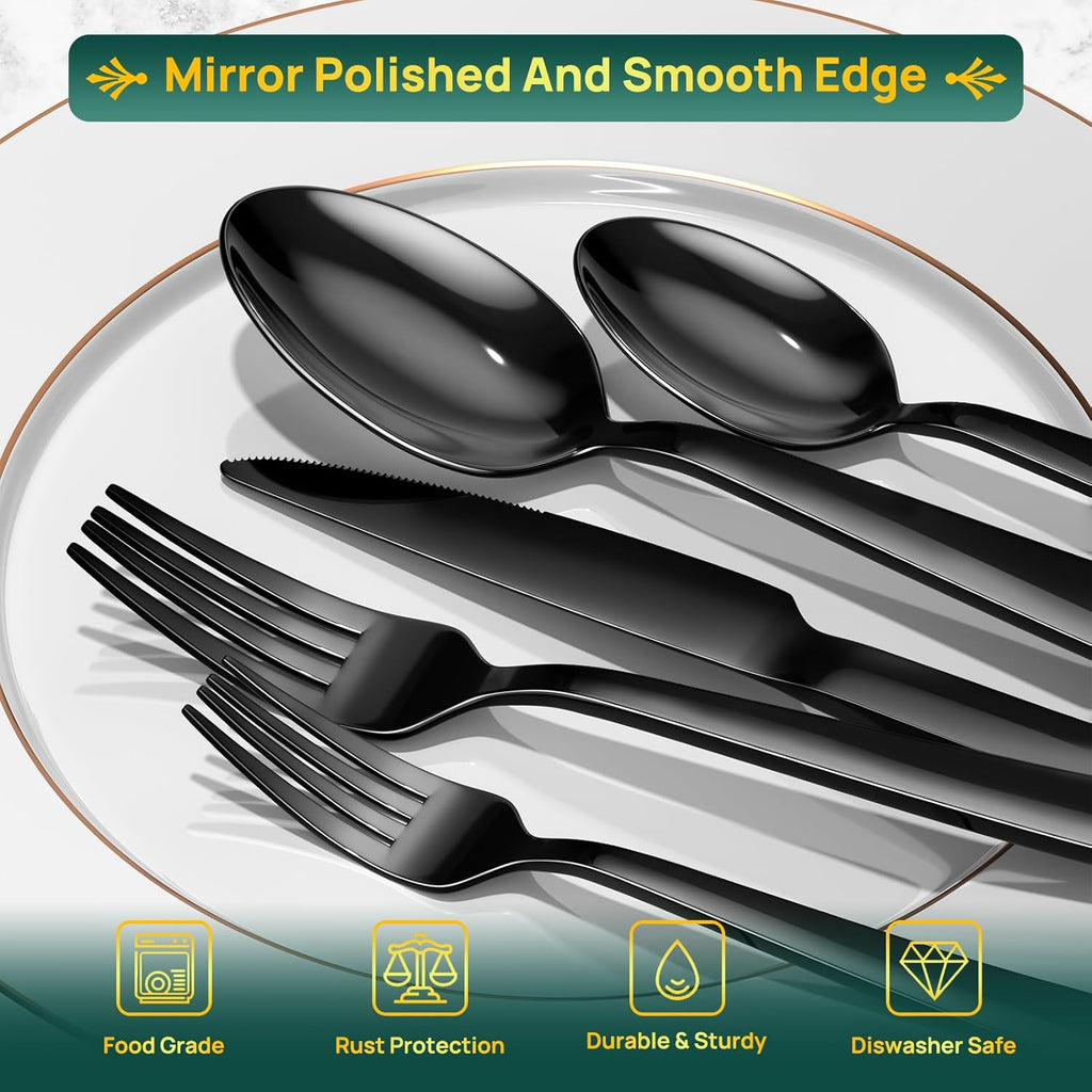 60 Pieces Black Silverware Set, Premium Stainless Steel Flatware Set for 12