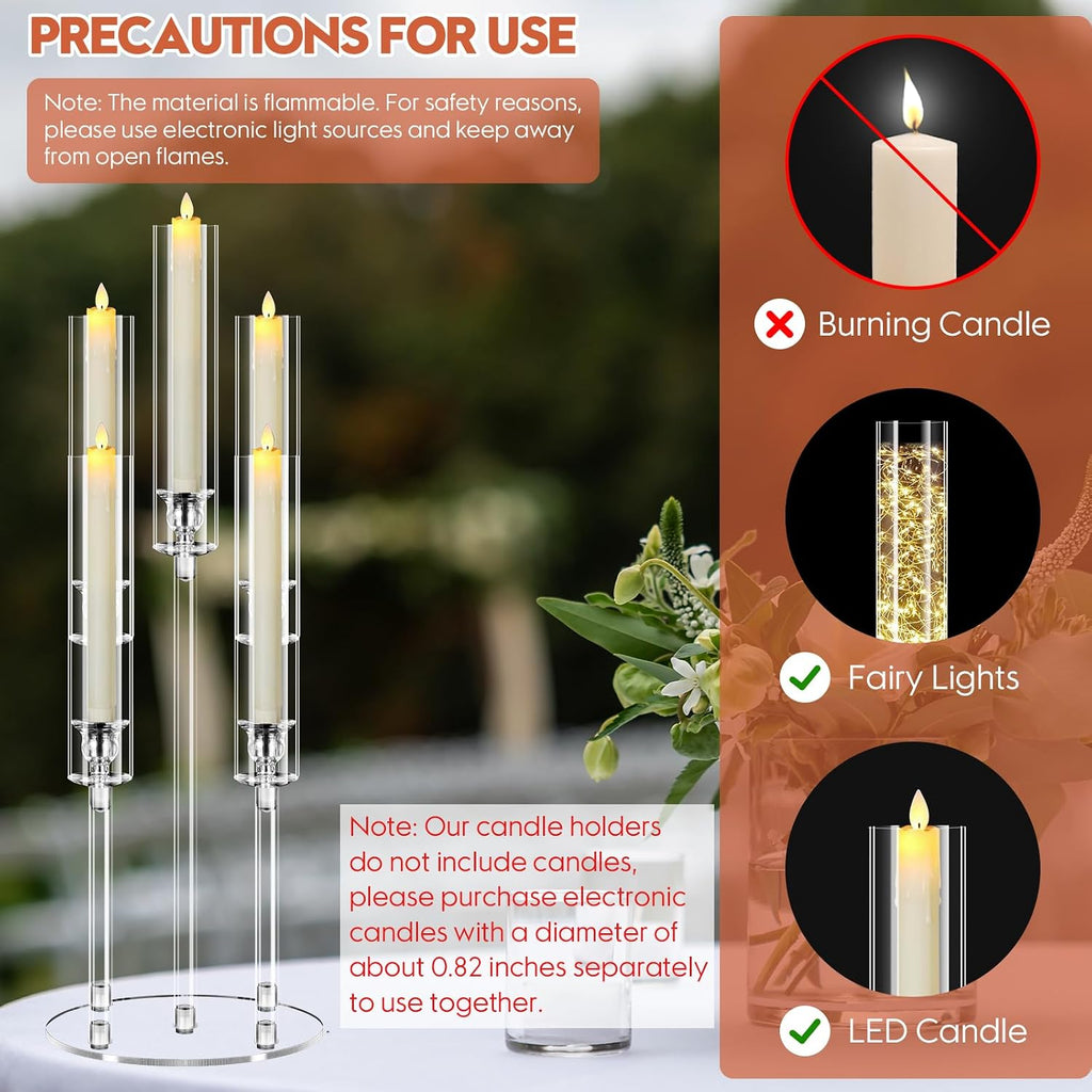 4 Set 5 Arm Acrylic Candelabra Centerpiece, Mjkeomo 27'' Tall Clear Candle Holder for Table, Wedding, Christmas