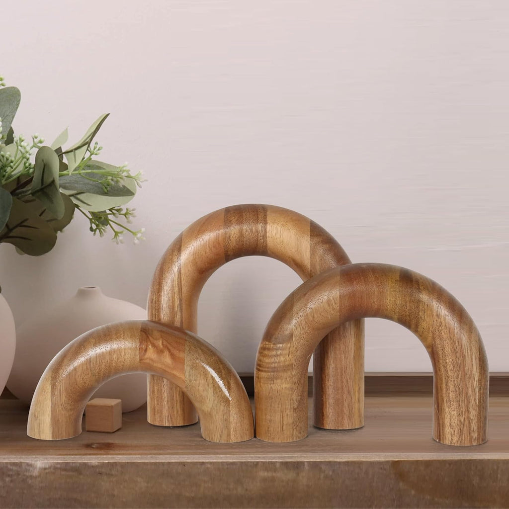 3 Pcs Wood Shelf Decor Aesthetic, Modern Aesthetic Home Decor Accent, Decorative Object for Coffee Table, Book Shelf