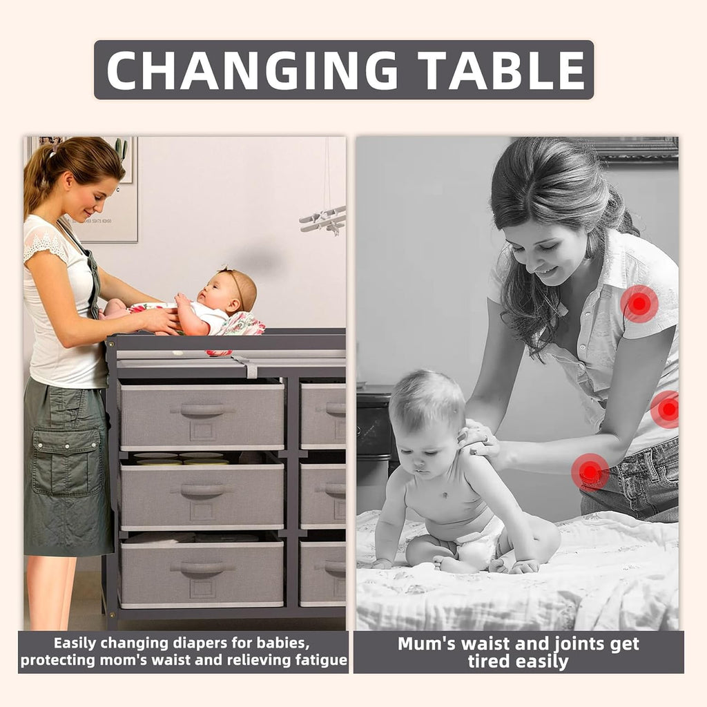Baby Changing Table with 6 Storage Drawers and Pad Topper Modern Diaper Change Station Changing Table Dresser for