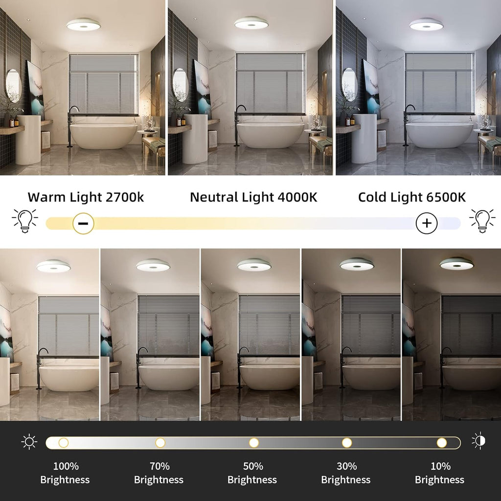 Smart Waterproof LED Flush Mount Ceiling Light Fixture,with Bluetooth Speaker,11 Inch,18 watt,Dimmable Music Lamp,RGB