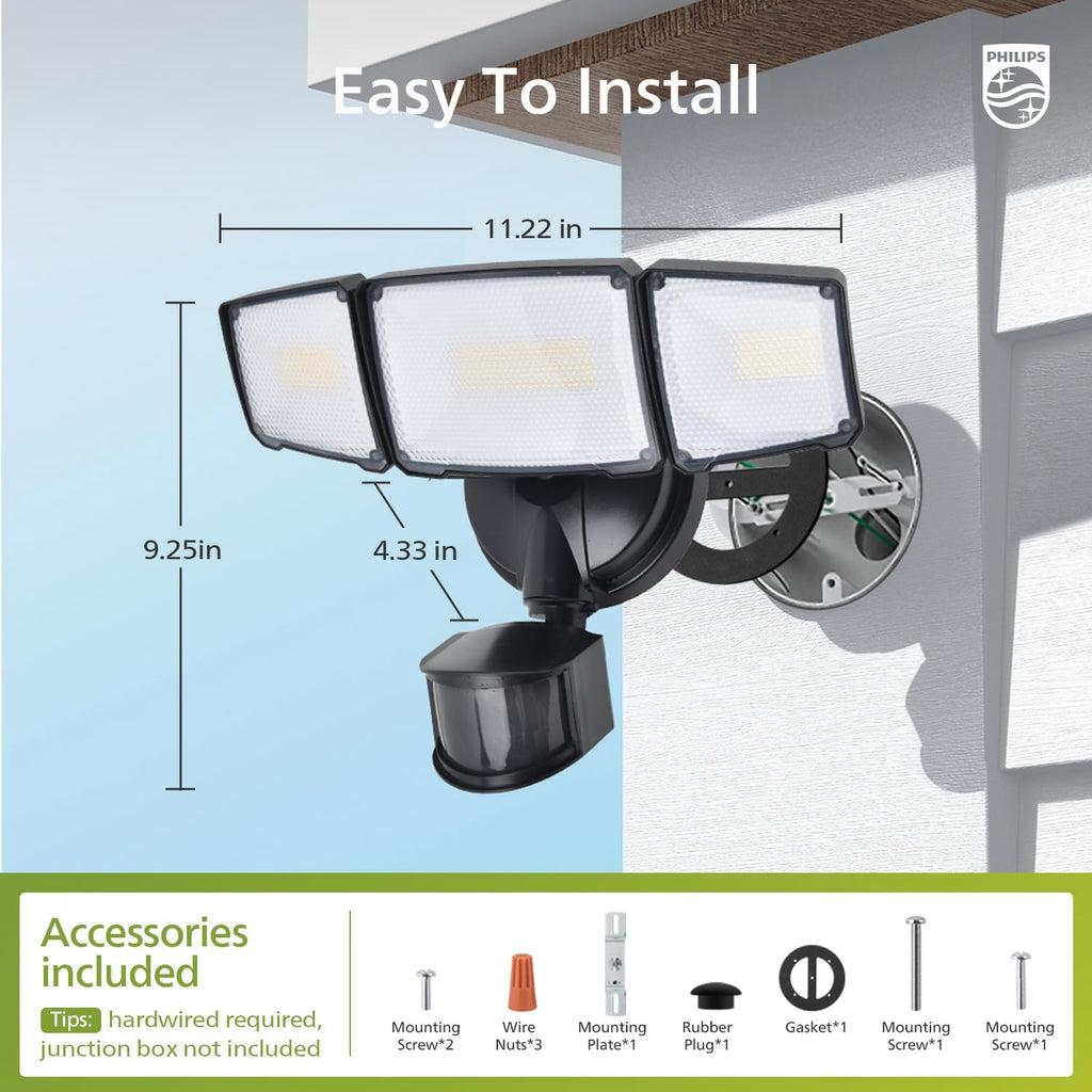 72W 7400LM LED Security Lights w/PIR Motion Sensor Outdoor, 5000K Daylight Dusk to Dawn Aluminum Flood Light, 3