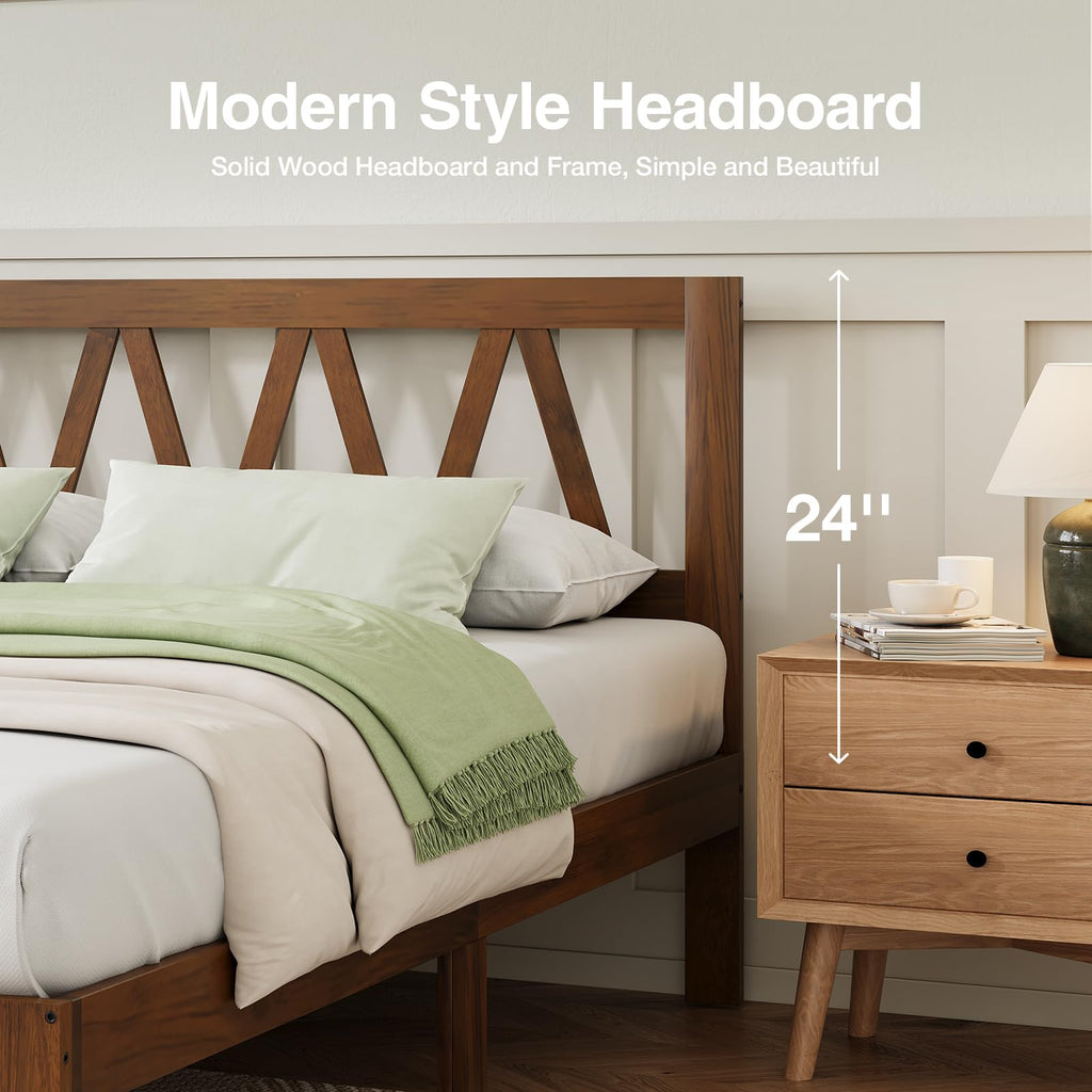 12 Inch Full Size Bed Frame Full Bed Frames with Headboard Solid Wooden BedFrame Foundation, No Box Spring Needed