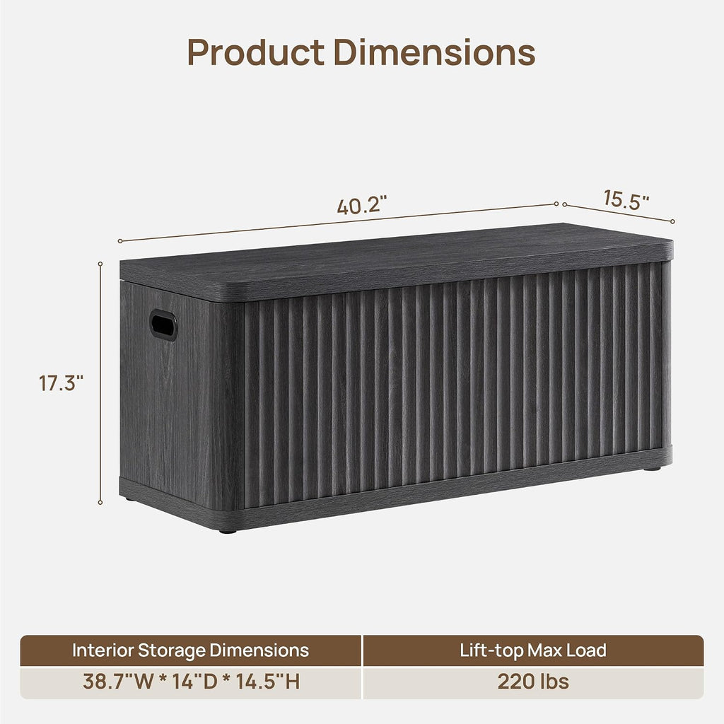 Storage Bench 40.2" Wide Shoe Bench with Lift Top Large Wooden Storage Chest Trunk Modern Blanket Chest with 2 Safety
