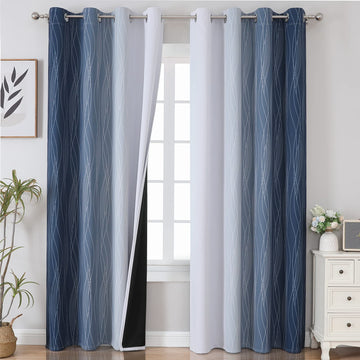 Navy Blue and Greyish White Blackout Curtains 84 Inch Long