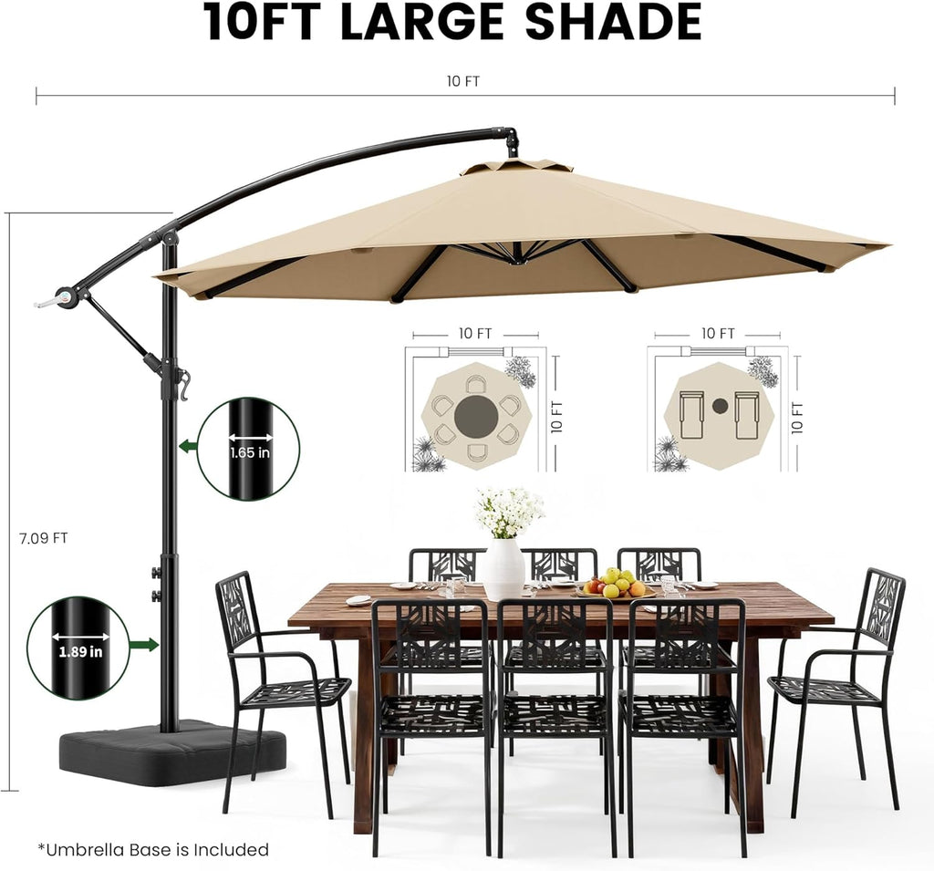 10FT Patio Umbrella with Base Included, Cantilever Offset Outdoor Patio Umbrella with 360° Rotation & Infinite Tilt