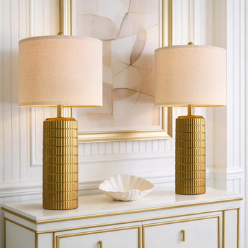 27.5'' Tall Brass Gold Table Lamps Set of 2, Modern Table Lamps Night Stands, Retro Ceramic Bedside Lamps