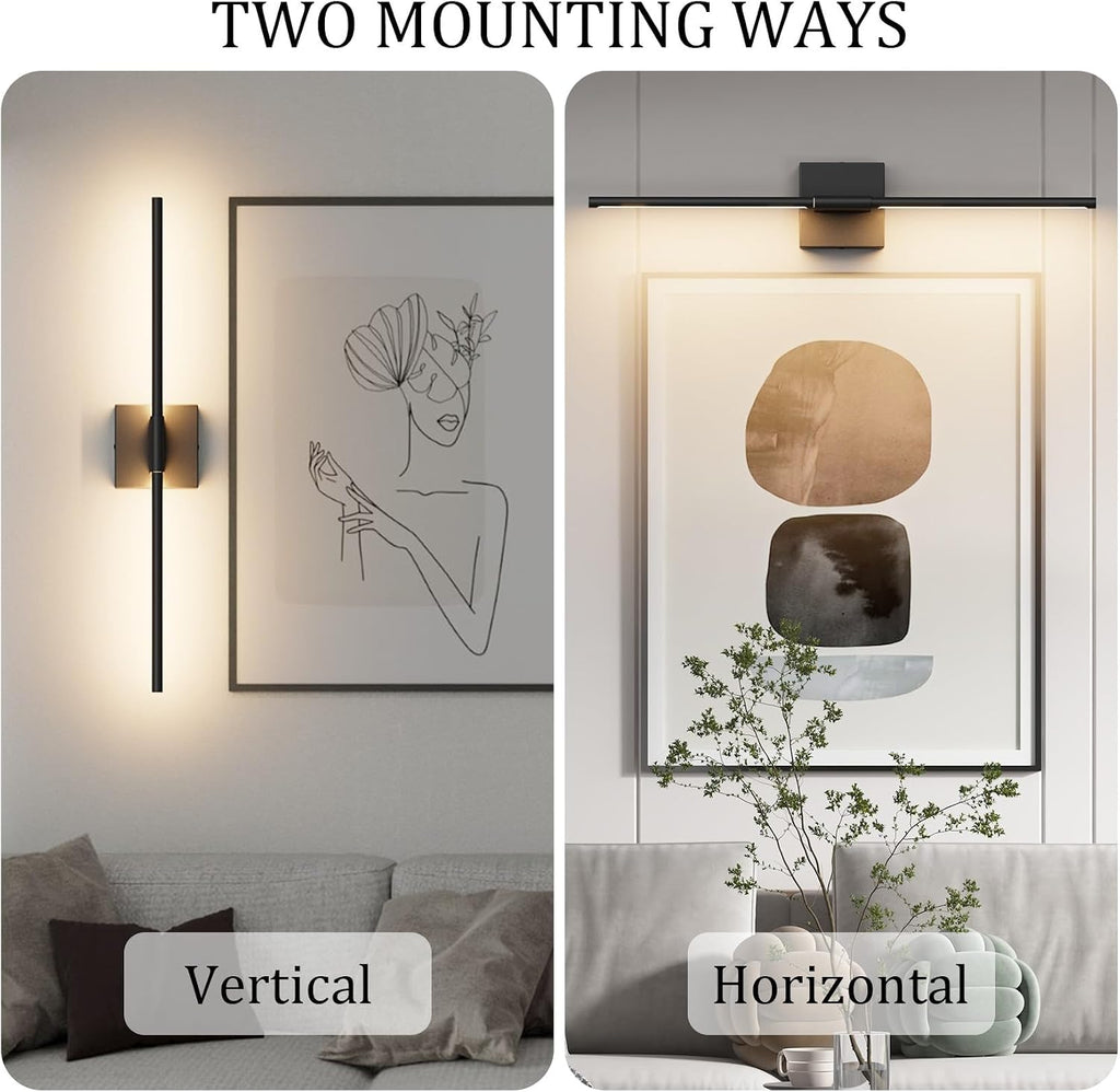28In Hardwired Black Wall Sconce Modern Vantiy Light LED Bathroom Light Fixtures Over Mirror 3000K 360° Rotatable