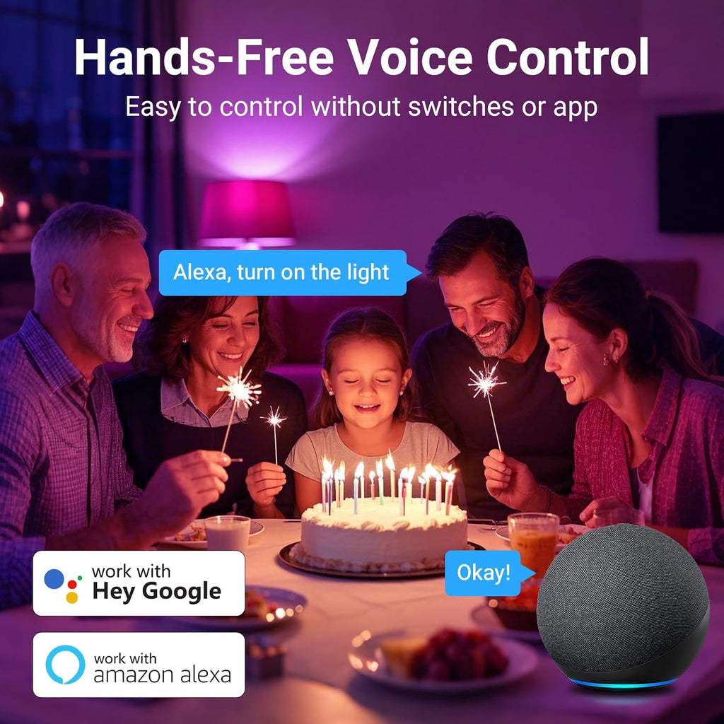 4 Pack Smart Light Bulbs, Bluetooth WiFi Led Bulb Work with Alexa &Google Assistant, RGB Color Changing Alexa Bulbs