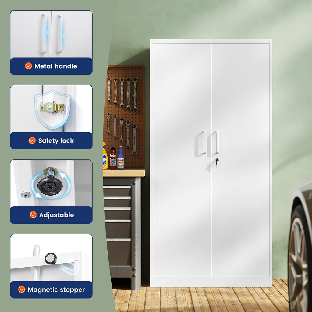 Metal Garage Storage Cabinet with 2 Doors and 5 Adjustable Shelves - 71" Steel Lockable File Cabinet,Locking Tool